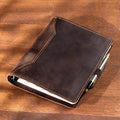 Dark Chocolate Crazy Horse Leather Binder Notebook – Refillable A5 Ring Planner with Pen Holder