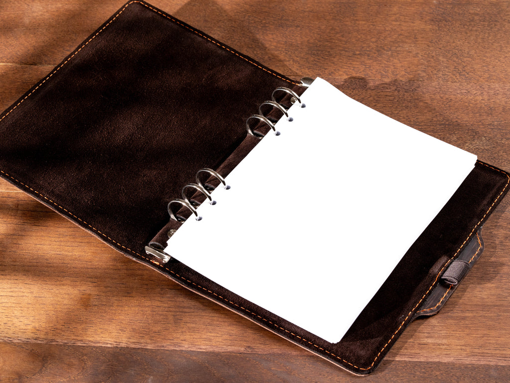 Dark Chocolate Crazy Horse Leather Binder Notebook – Refillable A5 Ring Planner with Pen Holder