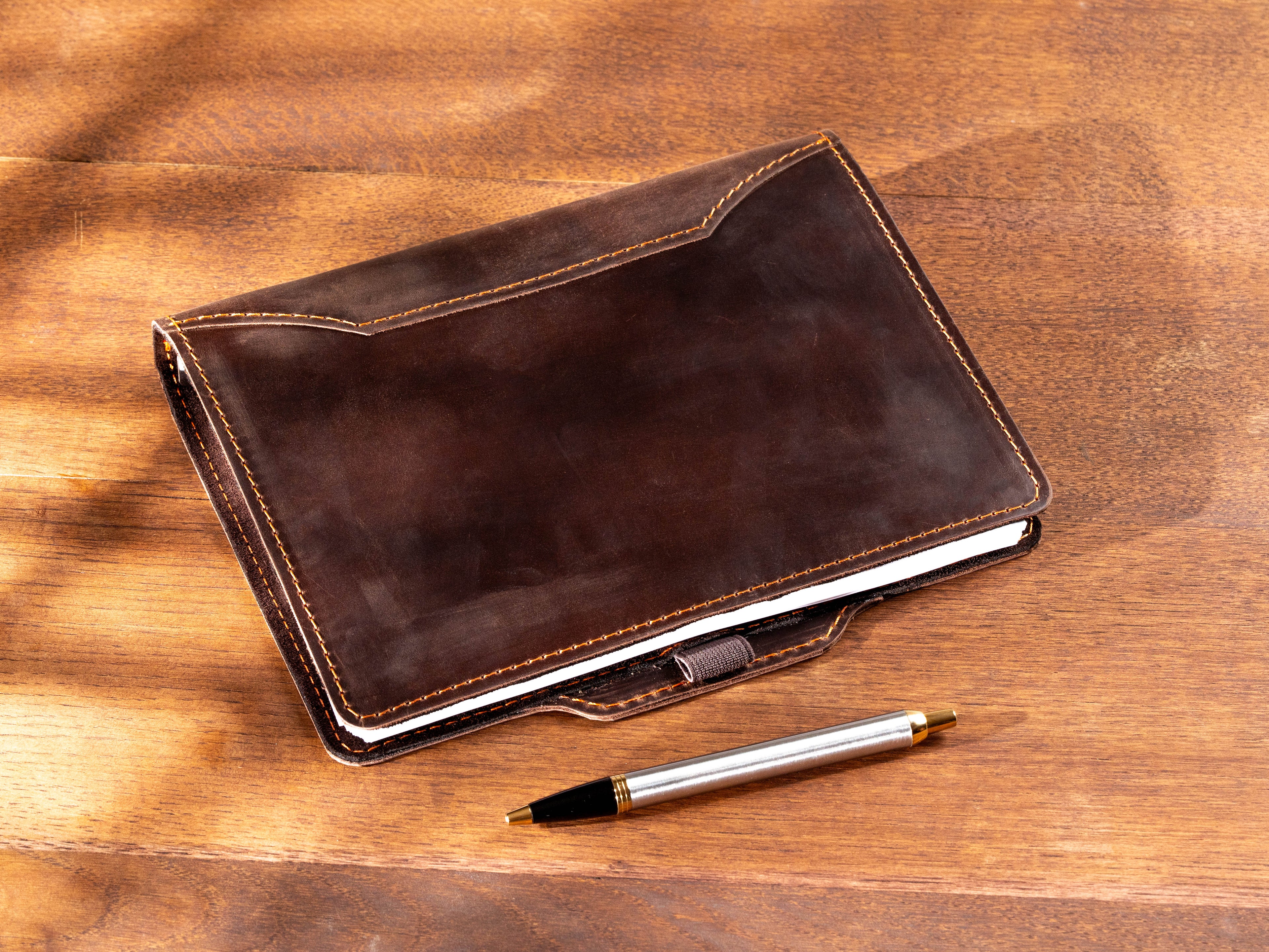 Dark Chocolate Crazy Horse Leather Binder Notebook – Refillable A5 Ring Planner with Pen Holder
