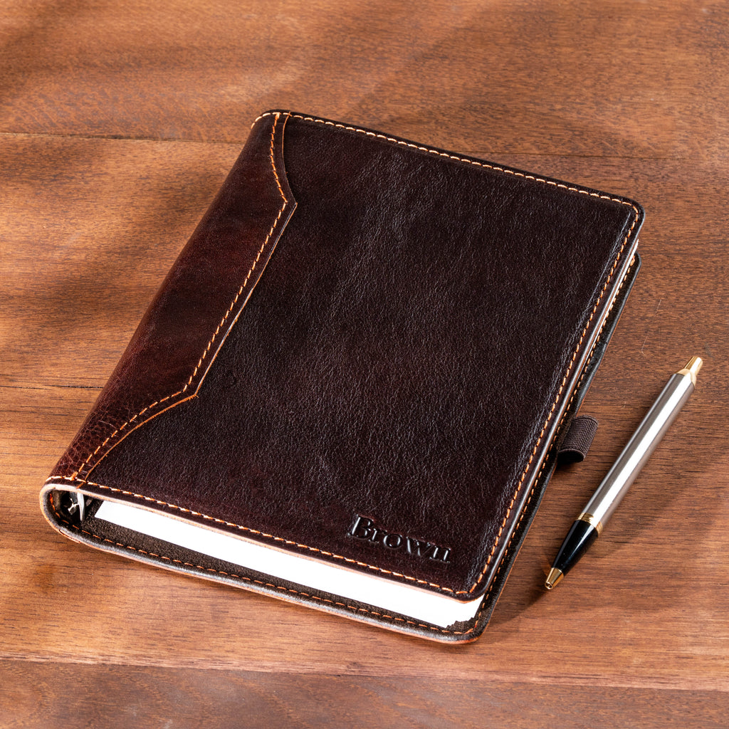 Camel Leather A5 Binder Notebook – Personalized Refillable Leather Planner
