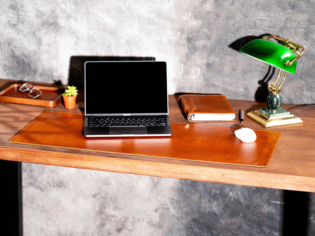 Camel Leather Desk Pad – Large Leather Desk Mat for Office & Home Workspace
