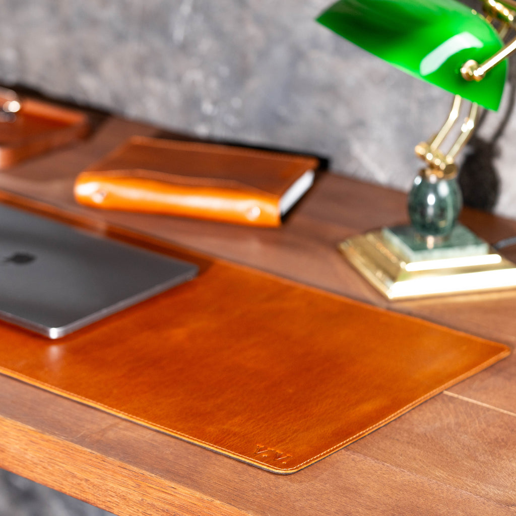Camel Leather Desk Pad – Large Leather Desk Mat for Office & Home Workspace
