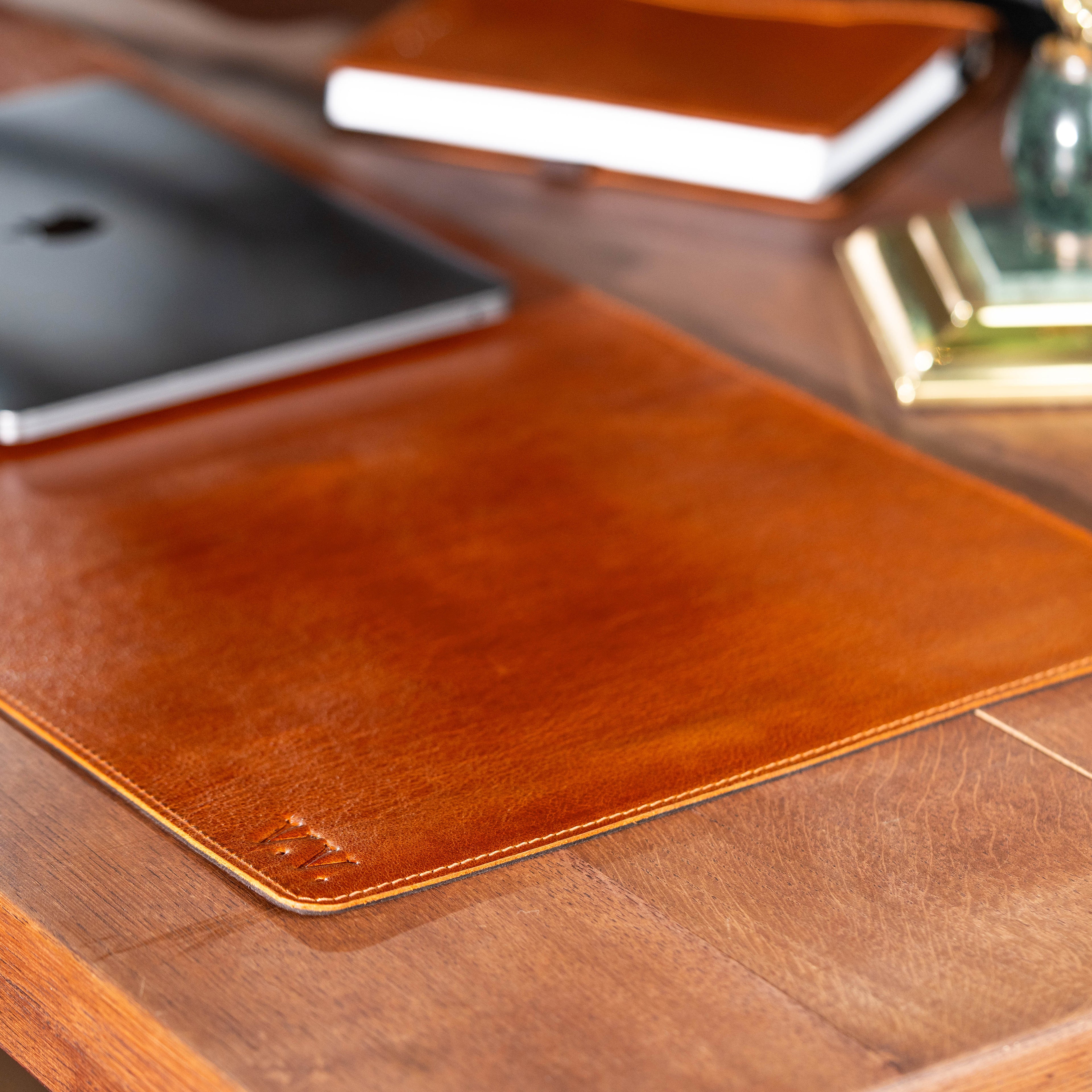 Camel Leather Desk Pad – Large Leather Desk Mat for Office & Home Workspace