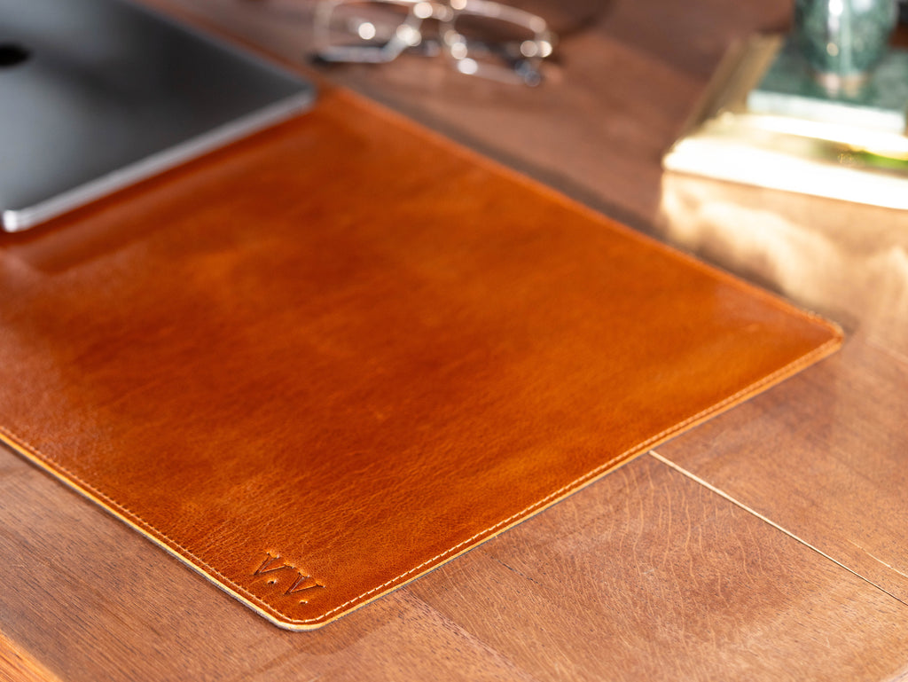 Camel Leather Desk Pad – Large Leather Desk Mat for Office & Home Workspace