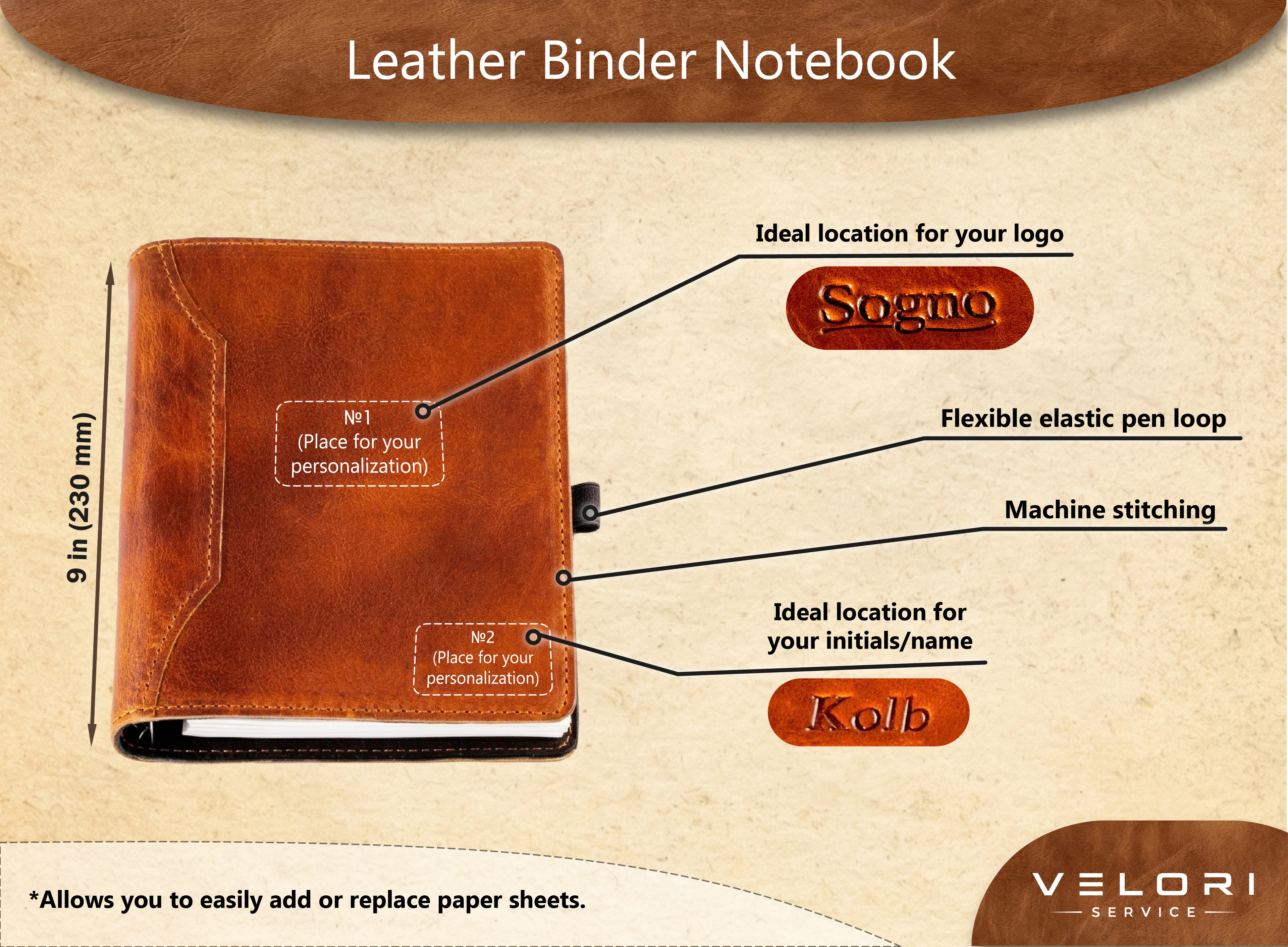 Camel Leather A5 Binder Notebook – Personalized Refillable Leather Planner